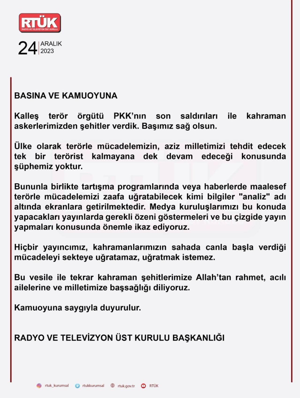 “Hiçbir Yayıncımız,  Kahramanlarımızın Sahada Canla Başla Verdiği Mücadeleyi Sekteye Uğratamaz”