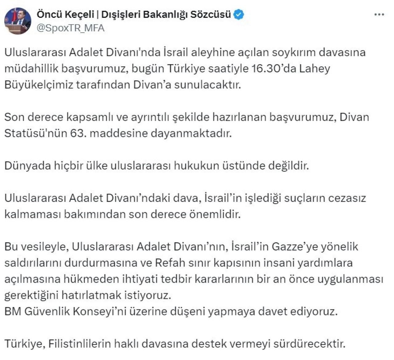 Türkiye'den İsrail'e Soykırım Davasında Müdahil Başvuru