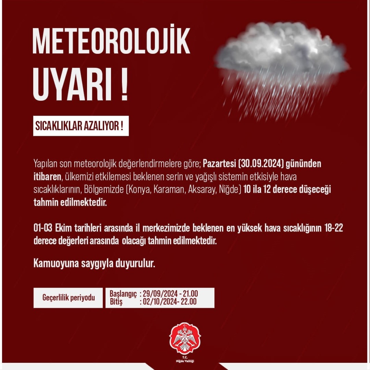 Meteoroloji’den Uyarı! Sıcaklıklar Düşüyor!