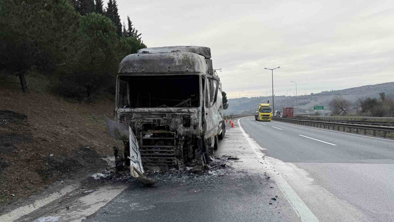 Kocaeli Anadolu Otoyolu'nda Tır Yangını: Kabin Küle Döndü